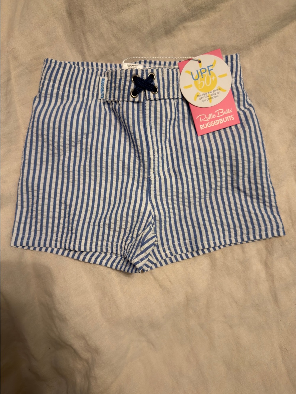 Rugged Butts Blue & White Seersucker Stripe Swim Shorts Swimsuit Bathing Trunks